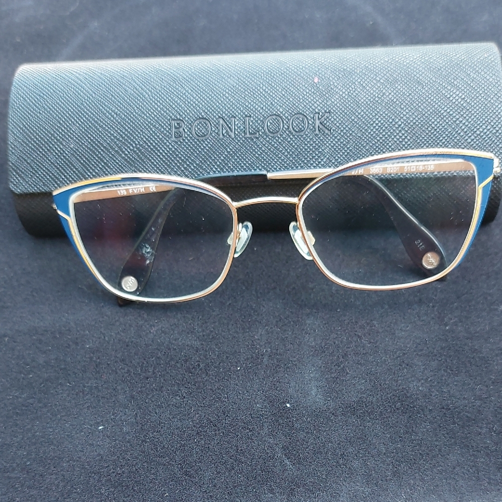 Blue and Gold Womans Glasses Frame
